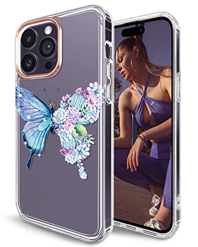 JAHOLAN iPhone 14 Pro Max Hülle Handyhülle TPU Silikon Schutzhülle Handytasche Handy Hülle für iPhone 14 Pro Max 2022 6.7" - Transparent Schmetterling Puple Blue von JAHOLAN