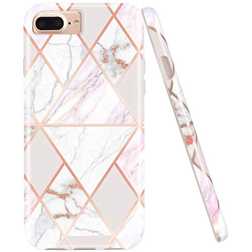 JAHOLAN iPhone 7 Plus Hülle Handyhülle TPU Silikon Weiche Schlank Schutzhülle Handytasche Flexibel Case Handy Hülle für iPhone 7 Plus/8 Plus/6S 6 Plus - Marmor Bling Geometric Rose Gold Pink von JAHOLAN