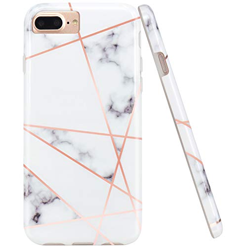 JAHOLAN iPhone 7 Plus Hülle Handyhülle TPU Silikon Weiche Schlank Schutzhülle Handytasche Flexibel Case Handy Hülle für iPhone 7 Plus/8 Plus/6S 6 Plus - Marmor Bling Geometric Rose Gold White von JAHOLAN