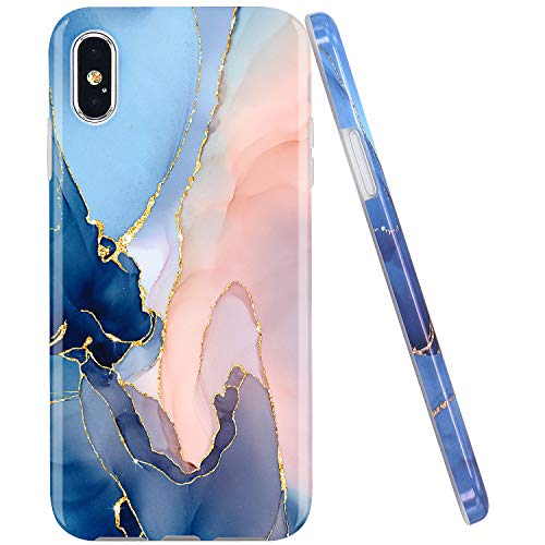 JAHOLAN iPhone X Hülle iPhone XS Handyhülle TPU Silikon Weiche Schlank Schutzhülle Handytasche Gummi Dünn Flexibel Case Handy Hülle für iPhone X XS - Marmor Gold Glitter Sparkle Purple - 5.8 Zoll von JAHOLAN