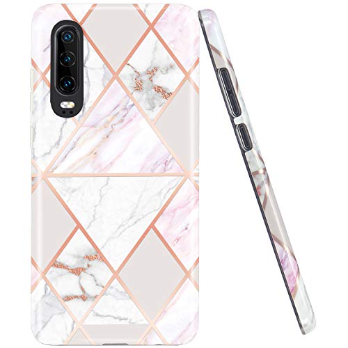 JAHOLAN Huawei P30 Hülle Handyhülle TPU Silikon Weiche Schlank Schutzhülle Handytasche Flexibel Case Handy Hülle für Huawei P30 - Marmor Shiny Rose Gold Geometric Pink von JAHOLAN