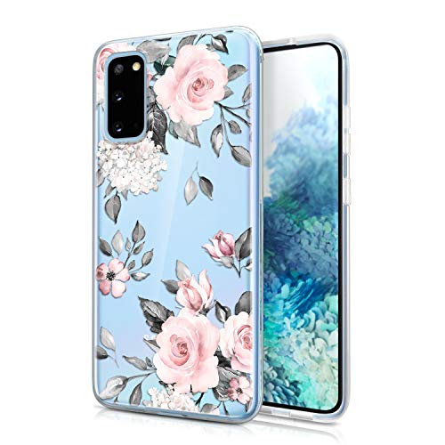 Jaholan Schutzhülle für Galaxy S20, Blume, transparent, ultradünn, leicht, weich, für Samsung Galaxy S20 5G 6,2 Zoll – Blume Pink Leaf Gray von JAHOLAN