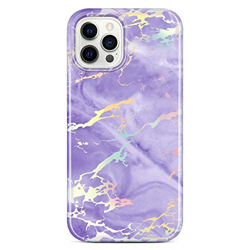 Jaholan Schutzhülle für iPhone 12 iPhone 12 Pro, TPU-Gel, ultradünn, leicht, weich, Schutzhülle für iPhone 12/12 Pro 2020 6,1 Zoll – Marmor Purple Silver von JAHOLAN