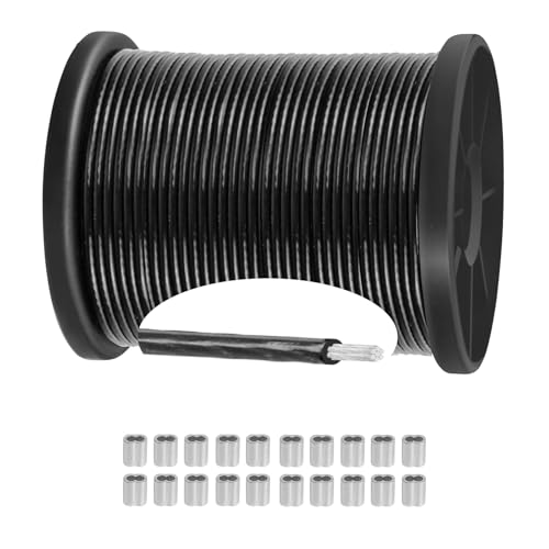 Drahtseil Edelstahl PVC schwarz beschichteter Stahl 3 mm Drahtseil für Outdoor-Lichterkette, Lichtaufhängung, Kletterpflanzen, Gartenarbeit, mit 100 Aluminium-Crimphülsen Drahtseil Edelstahl PVC schwarz beschichteter Stahl 3 mm Drahtseil für Outdoor-Lichterkette, Lichtaufhängung, Kletterpflanzen, Gartenarbeit, mit 100 Aluminium-Crimphülsen von JAHOMFAI