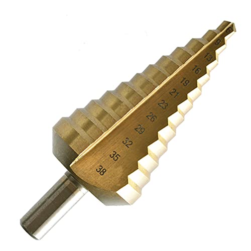 HSS Stufenbohrer 10/15/20/25/30/35/40/45 mm Titan Stufenbohrer 8 Schritte Konusbohrer Loch Nut Metall Holzschnitt Bohrwerkzeuge-6-38 mm von JAINGU