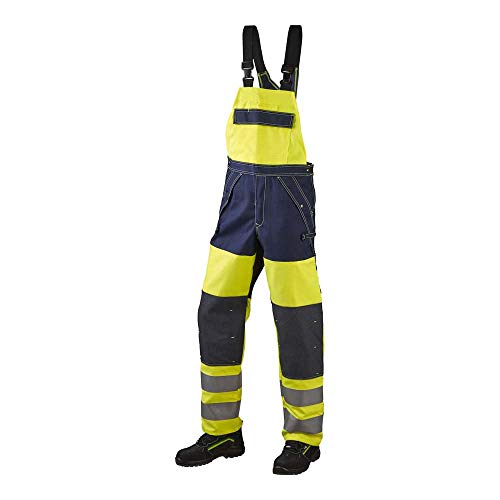 JAK Workwear 12-13103-029-104-90 Modell 13103 EN ISO 1149-5 Multinorm Latzhose, Gelb/Marine, EU 58/104 Größe, 90cm Schrittlänge von JAK Workwear