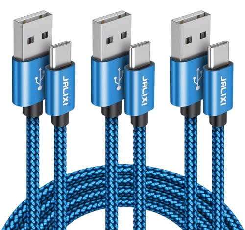 JALIXI USB C kabel 3 Stück, [3M+1M+0.3M] USB auf USB Typ C Schnellladekabel Nylon für iPhone 16/15 series, Samsung Galaxy S24 S23, A55 A35 A25 A15, Pixel, Blau von JALIXI