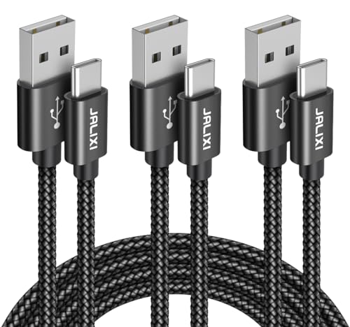JALIXI USB C kabel 3 Stück, [0.3M+1M+3M] USB auf USB C Ladekabel Nylon für Samsung Galaxy S25 S24 S23, A55 A16 A15, für iPhone 16/15 series, Pixel, Schwarz von JALIXI