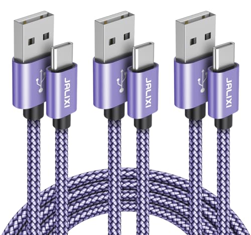 JALIXI USB C kabel 3 Stück, [3M+1M+0.3M] USB auf USB Typ C Schnellladekabel Nylon für iPhone 16/15 series, Samsung Galaxy S24 S23, A55 A35 A25 A15, Pixel, Violett von JALIXI