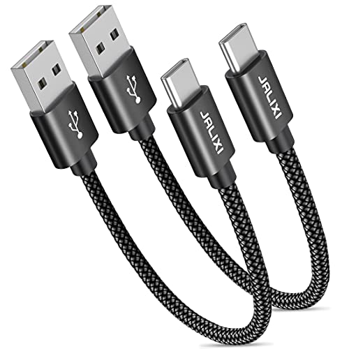 JALIXI USB C Kabel 30cm 2Stück, 3A USB C Ladekabel Kurz Nylon für Samsung Galaxy S10 S10e S9 S23 S22 S21 S20 fe, A14 A23 A33 A50 A52s A53 A54 A04s, Schwarz von JALIXI
