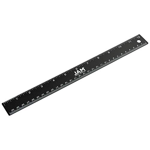 JAM PAPER Edelstahl Lineal - 30cm - Metall-Lineal mit rutschfester Korkunterseite - Schwarz metallic - Einzeln verkauft von JAM Paper