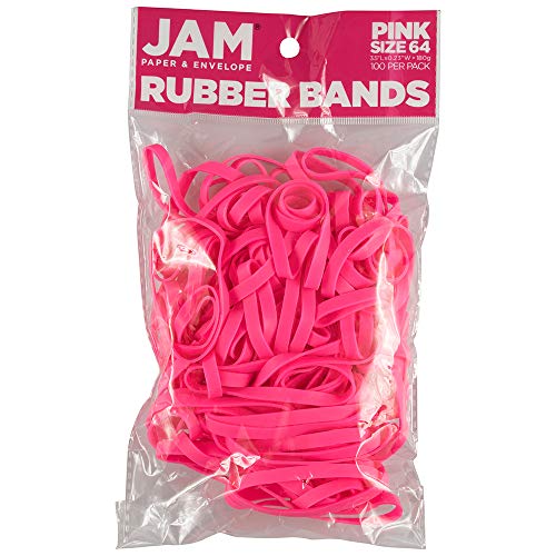 JAM PAPER Robuste Gummibänder, Größe 64, Pink, 100 Stück von JAM Paper
