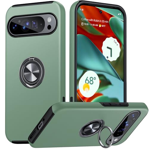 JAME für Google Pixel 9 Hülle/Google Pixel 9 Pro Hülle mit 360° Magnetischer Ring Ständer, Militärschutz Stoßfester Schutz Handyhülle für Pixel 9 / Pixel 9 Pro Hülle, Alpengrün von JAME