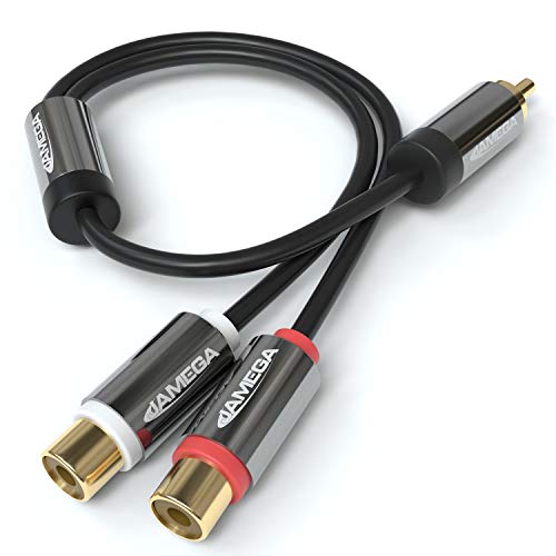 JAMEGA – 0,20m Cinch Y-Adapter | Audio Verteiler Y-Kabel für Subwoofer | 1x RCA Cinch Stecker zu 2x RCA Cinch Buchse – vergoldete Kontakte von JAMEGA