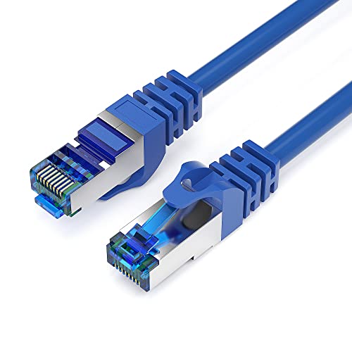 JAMEGA - 0,25m CAT 7 Netzwerkkabel Gigabit Ethernet Lan Kabel in blau | 10000 Mbit s | Patchkabel Cat.7 Rohkabel S FTP PIMF Schirmung mit RJ45 Stecker | Switch Router Modem Access Point von JAMEGA