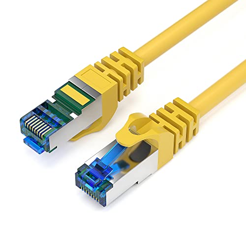 JAMEGA - 0,25m CAT 7 Netzwerkkabel Gigabit Ethernet Lan Kabel in gelb | 10000 Mbit s | Patchkabel Cat.7 Rohkabel S FTP PIMF Schirmung mit RJ45 Stecker | Switch Router Modem Access Point von JAMEGA