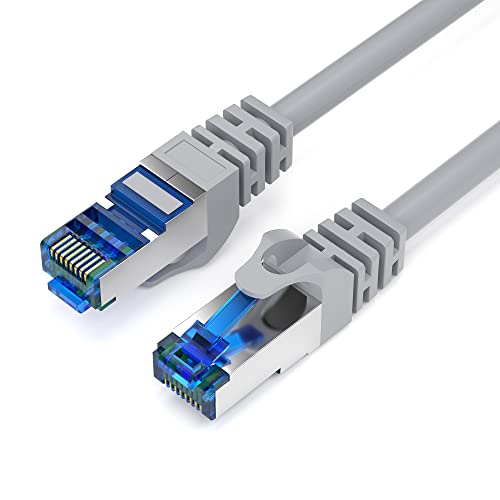 JAMEGA - 0,25m CAT 7 Netzwerkkabel Gigabit Ethernet Lan Kabel in grau | 10000 Mbit s | Patchkabel Cat.7 Rohkabel S FTP PIMF Schirmung mit RJ45 Stecker | Switch Router Modem Access Point von JAMEGA