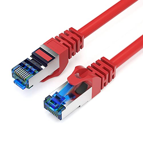 JAMEGA - 0,25m CAT 7 Netzwerkkabel Gigabit Ethernet Lan Kabel in rot | 10000 Mbit s | Patchkabel Cat.7 Rohkabel S FTP PIMF Schirmung mit RJ45 Stecker | Switch Router Modem Access Point von JAMEGA