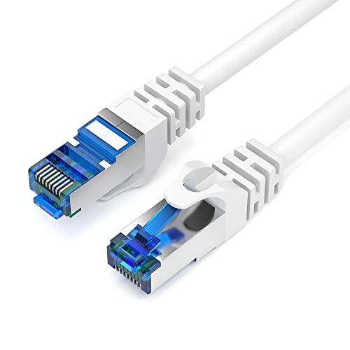 JAMEGA - 0,25m CAT 7 Netzwerkkabel Gigabit Ethernet Lan Kabel in weiß | 10000 Mbit s | Patchkabel Cat.7 Rohkabel S FTP PIMF Schirmung mit RJ45 Stecker | Switch Router Modem Access Point von JAMEGA