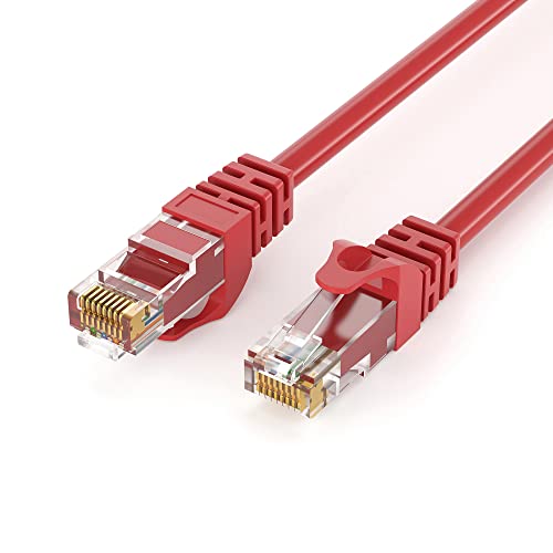 JAMEGA 0,25m CAT.6 Netzwerkkabel (RJ45) Patchkabel Ethernet Lan in rot| 1Gbit/s | 250MHz | kompatibel zu CAT.5 / CAT.5e / CAT.6 von JAMEGA
