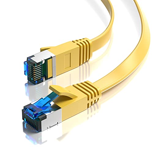 JAMEGA - 0,25m CAT.7 Netzwerkkabel Flach Ethernet Kabel Patchkabel in Gelb| Gigabit Lan 10Gbit/s | 600MHz | Cat-7 Rohkabel U/FTP PIMF Schirmung mit RJ45 Stecker | Router Switch Modem von JAMEGA