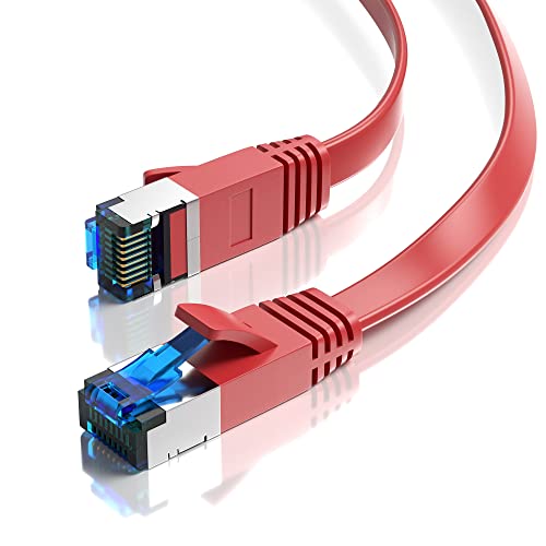 JAMEGA - 0,25m CAT.7 Netzwerkkabel Flach Ethernet Kabel Patchkabel in Rot| Gigabit Lan 10Gbit/s | 600MHz | Cat-7 Rohkabel U/FTP PIMF Schirmung mit RJ45 Stecker | Router Switch Modem von JAMEGA