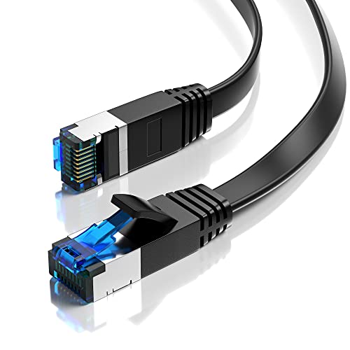 JAMEGA - 0,25m CAT.7 Netzwerkkabel Flach Ethernet Kabel Patchkabel in Schwarz | Gigabit Lan 10Gbit/s | 600MHz | Cat-7 Rohkabel U/FTP PIMF Schirmung mit RJ45 Stecker | Router Switch Modem von JAMEGA