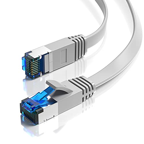 JAMEGA - 0,5m CAT.7 Netzwerkkabel Flach Ethernet Kabel Patchkabel in Grau | Gigabit Lan 10Gbit/s | 600MHz | Cat-7 Rohkabel U/FTP PIMF Schirmung mit RJ45 Stecker | Router Switch Modem von JAMEGA