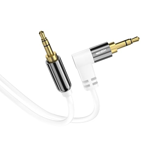 JAMEGA - 1,5m Klinkenkabel AUX Kabel 3,5mm Stereo Audio Kabel 90° gewinkelt Klinkenstecker kompatibel mit PC Laptop Handy Smartphone Tablet KFZ HiFi-Receiver - Weiß von JAMEGA