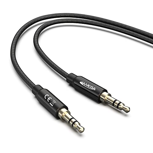 JAMEGA - 10m Aux Kabel 3.5mm Audio Kabel - Klinke Stereo 3.5mm Nylon Klinkenkabel für Kopfhörer, Lautsprecher, MP3 Player, Auto, TV, Soundbar, Heim/KFZ Stereoanlagen, Handy uvm. – Schwarz von JAMEGA