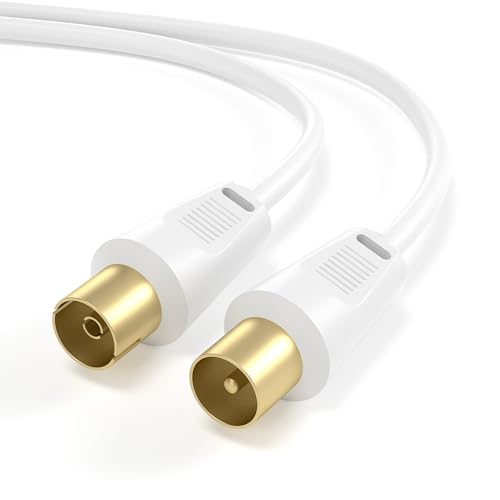 JAMEGA – 1m Antennenkabel HDTV Full HD 135db 75 Ohm | Koaxialkabel 4K UHD Koax Stecker > Koax Kupplung TV, HDTV, Radio, Kabelfernsehen DVB-T, DVB-C, DVB-S, DVB-S2, UKW, DAB, DAB+ von JAMEGA