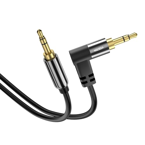 JAMEGA - 1m Klinkenkabel AUX Kabel 3,5mm Stereo Audio Kabel 90° gewinkelt Klinkenstecker kompatibel mit PC Laptop Handy Smartphone Tablet KFZ HiFi-Receiver - Schwarz von JAMEGA