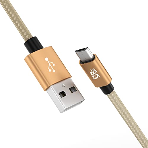 JAMEGA – 1m Premium Micro USB Kabel | Nylon geflochtenes USB Ladekabel Datenkabel für Micro USB Geräte kompatibel mit Samsung, HTC, Huawei, Sony, Nokia, Kindle, PS4 XBOX Controller – Gold von JAMEGA