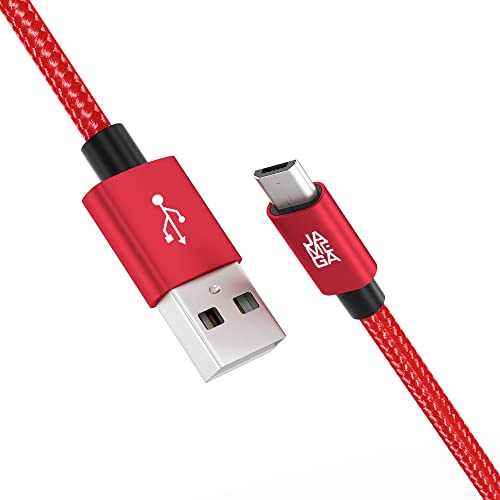 JAMEGA – 1m Premium Micro USB Kabel | Nylon geflochtenes USB Ladekabel Datenkabel für Micro USB Geräte kompatibel mit Samsung, HTC, Huawei, Sony, Nokia, Kindle, PS4 XBOX Controller – Rot von JAMEGA