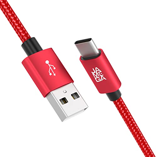 JAMEGA – 1m USB Typ C Kabel Rot | 3A Nylon geflochten USB C Ladekabel & Datenkabel Fast Charge Snyc schnellladekabel kompatibel mit Samsung Galaxy S10/S9/S8+, Huawei P30/P20, uvm. von JAMEGA