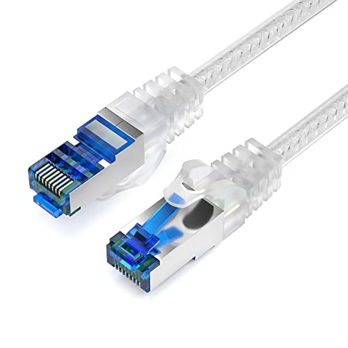 JAMEGA - 2m CAT 7 Netzwerkkabel Gigabit Ethernet Lan Kabel in transparent | 10000 Mbit s | Patchkabel Cat.7 Rohkabel S FTP PIMF Schirmung mit RJ45 Stecker | Switch Router Modem Access Point von JAMEGA