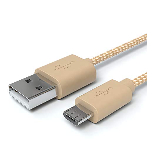 JAMEGA – 2m Micro USB Kabel | Nylon geflochtenes USB Ladekabel Datenkabel für Micro USB Geräte kompatibel mit Samsung, HTC, Huawei, Sony, Nokia, Nexus, Kindle, PS4 XBOX Controller uvm. – Gold von JAMEGA