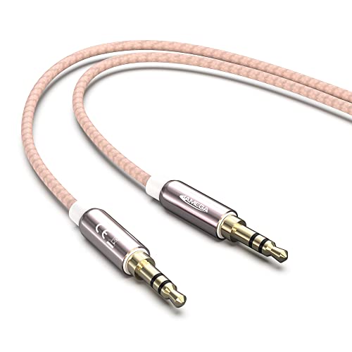 JAMEGA - 3m Aux Kabel 3.5mm Audio Kabel - Klinke Stereo 3.5mm Nylon Klinkenkabel für Kopfhörer, Lautsprecher, MP3 Player, Auto, TV, Soundbar, Heim/KFZ Stereoanlagen, Handy uvm. – Rosegold von JAMEGA