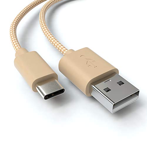 JAMEGA – 3m USB C Kabel auf USB 3.0 Gold | Nylon geflochten robust stabil Ladekabel für USB Typ-C Geräte | kompatibel mit Samsung Galaxy, Sony, Huawei, HTC, MacBook, LG uvm. von JAMEGA