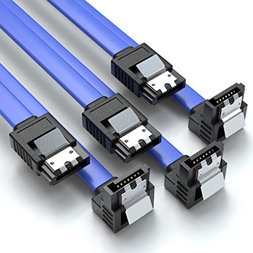 JAMEGA – 3x 50cm SATA III Kabel | S-ATA 3 Datenkabel 6 Gbit/s Verbindungskabel Anschlusskabel für SSD HDD Metall-Clip 1x Gerade 1x 90° Winkel L-Type Stecker - Blau von JAMEGA