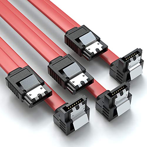 JAMEGA – 3x 50cm SATA III Kabel | S-ATA 3 Datenkabel 6 Gbit/s Verbindungskabel Anschlusskabel für SSD HDD Metall-Clip 1x Gerade 1x 90° Winkel L-Type Stecker - Rot von JAMEGA