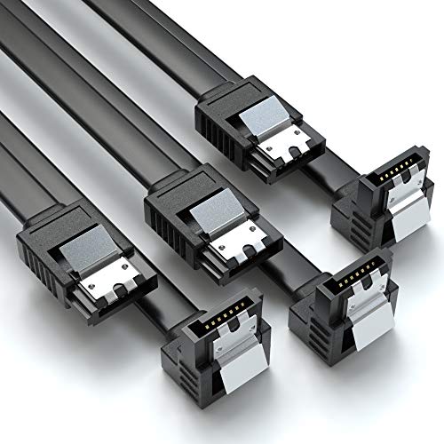 JAMEGA – 3x 50cm SATA III Kabel | S-ATA 3 Datenkabel 6 Gbit/s Verbindungskabel Anschlusskabel für SSD HDD Metall-Clip 1x Gerade 1x 90° Winkel L-Type Stecker - Schwarz von JAMEGA