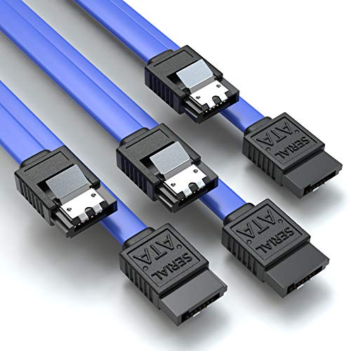 JAMEGA – 3x 50cm SATA III Kabel | S-ATA 3 Datenkabel 6 Gbit/s Verbindungskabel Anschlusskabel für SSD HDD Metall-Clip 2x Gerade L-Type Stecker - Blau von JAMEGA