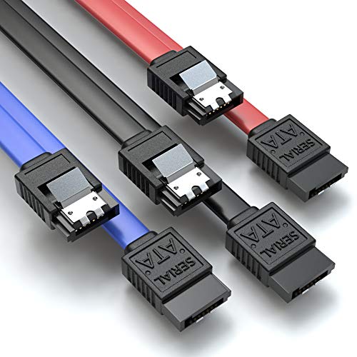 JAMEGA – 3x 50cm SATA III Kabel | S-ATA 3 Datenkabel 6 Gbit/s Verbindungskabel Anschlusskabel für SSD HDD Metall-Clip 2x Gerade L-Type Stecker - Rot/Blau/Schwarz von JAMEGA