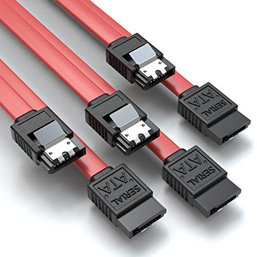 JAMEGA – 3x 50cm SATA III Kabel | S-ATA 3 Datenkabel 6 Gbit/s Verbindungskabel Anschlusskabel für SSD HDD Metall-Clip 2x Gerade L-Type Stecker - Rot von JAMEGA
