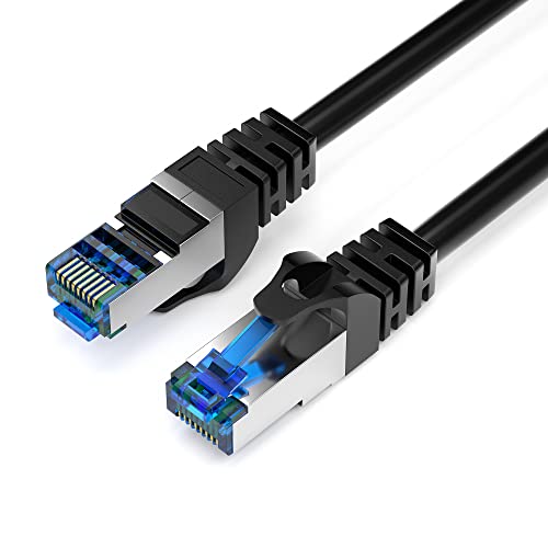 JAMEGA - 50m CAT 7 Netzwerkkabel Gigabit Ethernet Lan Kabel in schwarz | 10000 Mbit s | Patchkabel Cat.7 Rohkabel S FTP PIMF Schirmung mit RJ45 Stecker | Switch Router Modem Access Point von JAMEGA