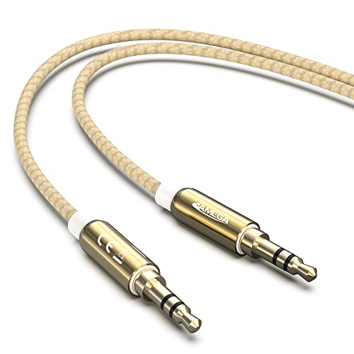 JAMEGA - 7,5m Aux Kabel 3.5mm Audio Kabel - Klinke Stereo 3.5mm Nylon Klinkenkabel für Kopfhörer, Lautsprecher, MP3 Player, Auto, TV, Soundbar, Heim/KFZ Stereoanlagen, Handy uvm. – Gold von JAMEGA