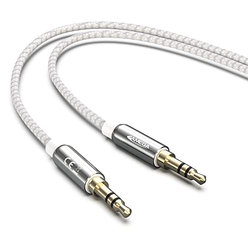 JAMEGA - 7,5m Aux Kabel 3.5mm Audio Kabel - Klinke Stereo 3.5mm Nylon Klinkenkabel für Kopfhörer, Lautsprecher, MP3 Player, Auto, TV, Soundbar, Heim/KFZ Stereoanlagen, Handy uvm. – Silber von JAMEGA