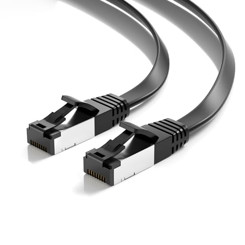 JAMEGA - 7,5m CAT. 8.1 Netzwerkkabel Flach Ethernet Kabel Patchkabel in Schwarz | Gigabit Lan 40 Gbit/s | 2000 MHz | Cat-8 Flachbandkabel U/FTP PIMF Schirmung mit RJ45 Stecker von JAMEGA