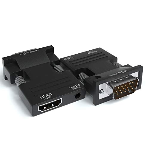 JAMEGA – HDMI auf VGA Adapter 2er Pack 1080P HDTV mit Audio Übertragung Konverter | 3,5mm Audioanschluss | HDMI Buchse zu VGA Stecker für PC, Laptop, Monitor, Beamer UVM. von JAMEGA